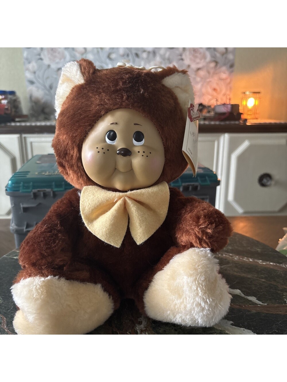 MTY International 11" Plush Bear Plastic Freckled Face Yellow Tie Sitting